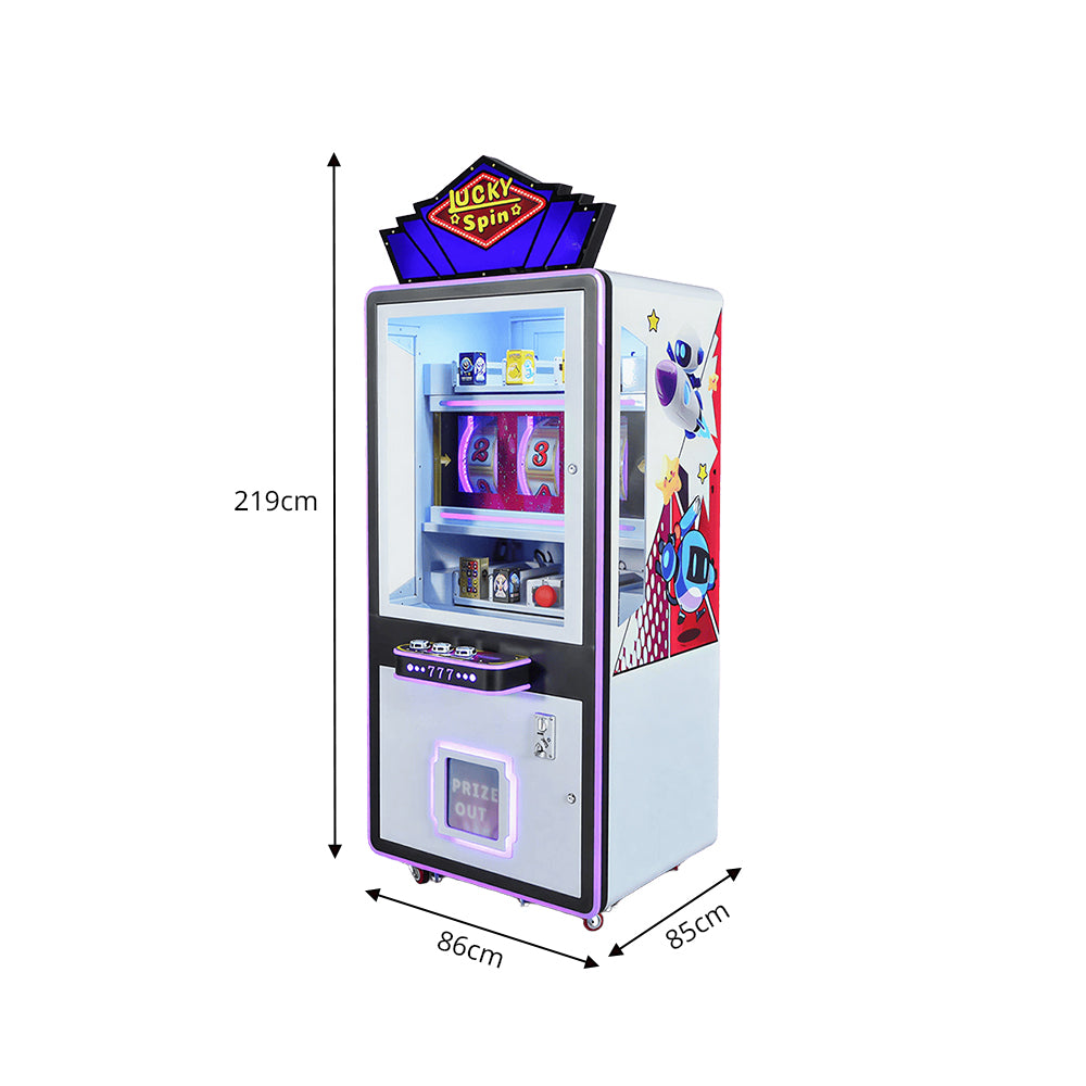 GAMEON Lucky Spin Prize Machine - Coin Operated Arcade Game with 777 Wheel, Random Rewards & Gift Display for Kids Entertainment Venues - White