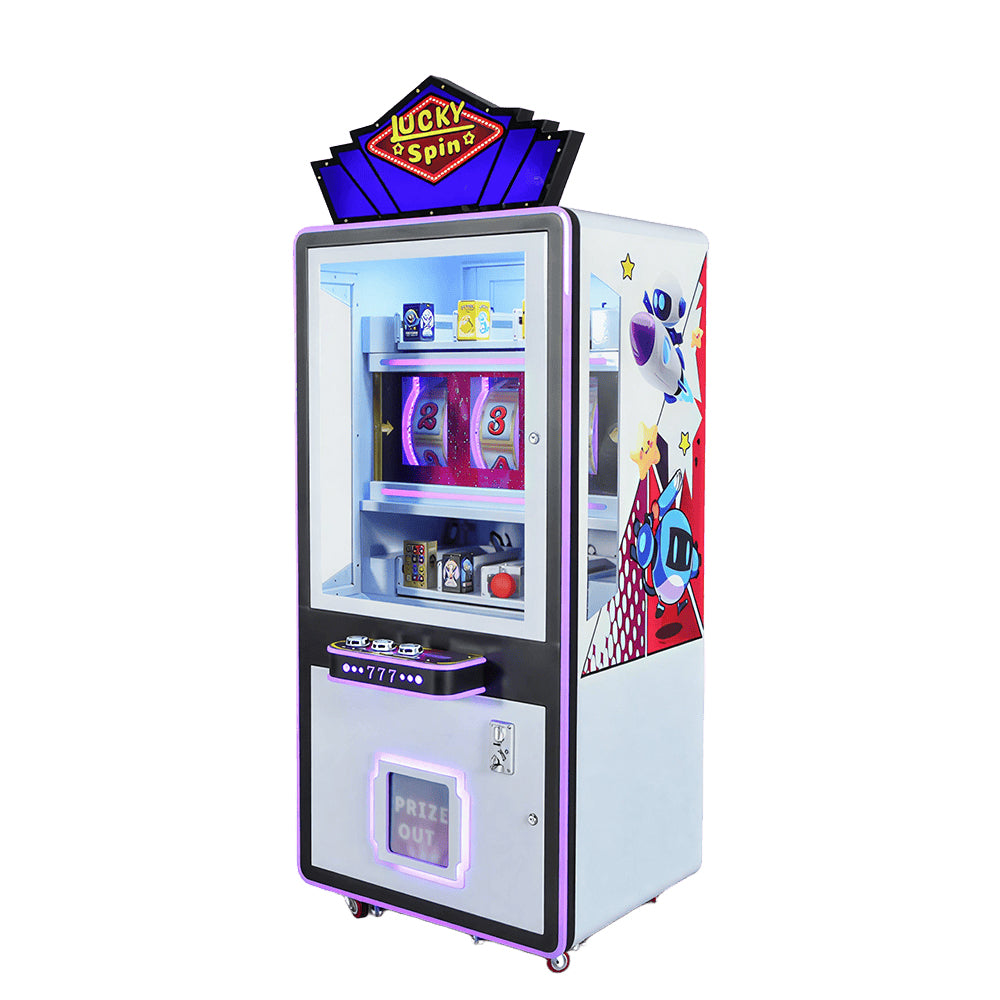 GAMEON Lucky Spin Prize Machine - Coin Operated Arcade Game with 777 Wheel, Random Rewards & Gift Display for Kids Entertainment Venues - White