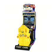 GAMEON Racing Arcade Machine - Coin Operated Kids Driving Game with Steering Wheel, Pedals, LCD Display & Interactive Car Racing Experience - Yellow