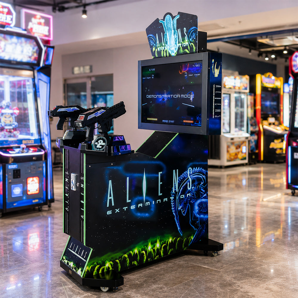 GAMEON Alien Shooting Arcade Machine - Coin Operated Dual Gun Simulator Game with 42" LCD Display & Interactive Shooting Experience - Black