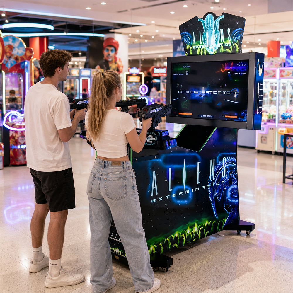 GAMEON Alien Shooting Arcade Machine - Coin Operated Dual Gun Simulator Game with 42" LCD Display & Interactive Shooting Experience - Black