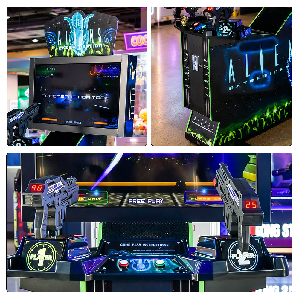 GAMEON Alien Shooting Arcade Machine - Coin Operated Dual Gun Simulator Game with 42" LCD Display & Interactive Shooting Experience - Black