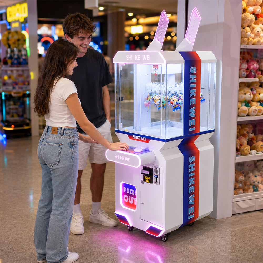 GAMEON Claw Machine Arcade Game - Coin Operated Prize Grabber Machine with LCD Display & Interactive Gift Catching Experience - White