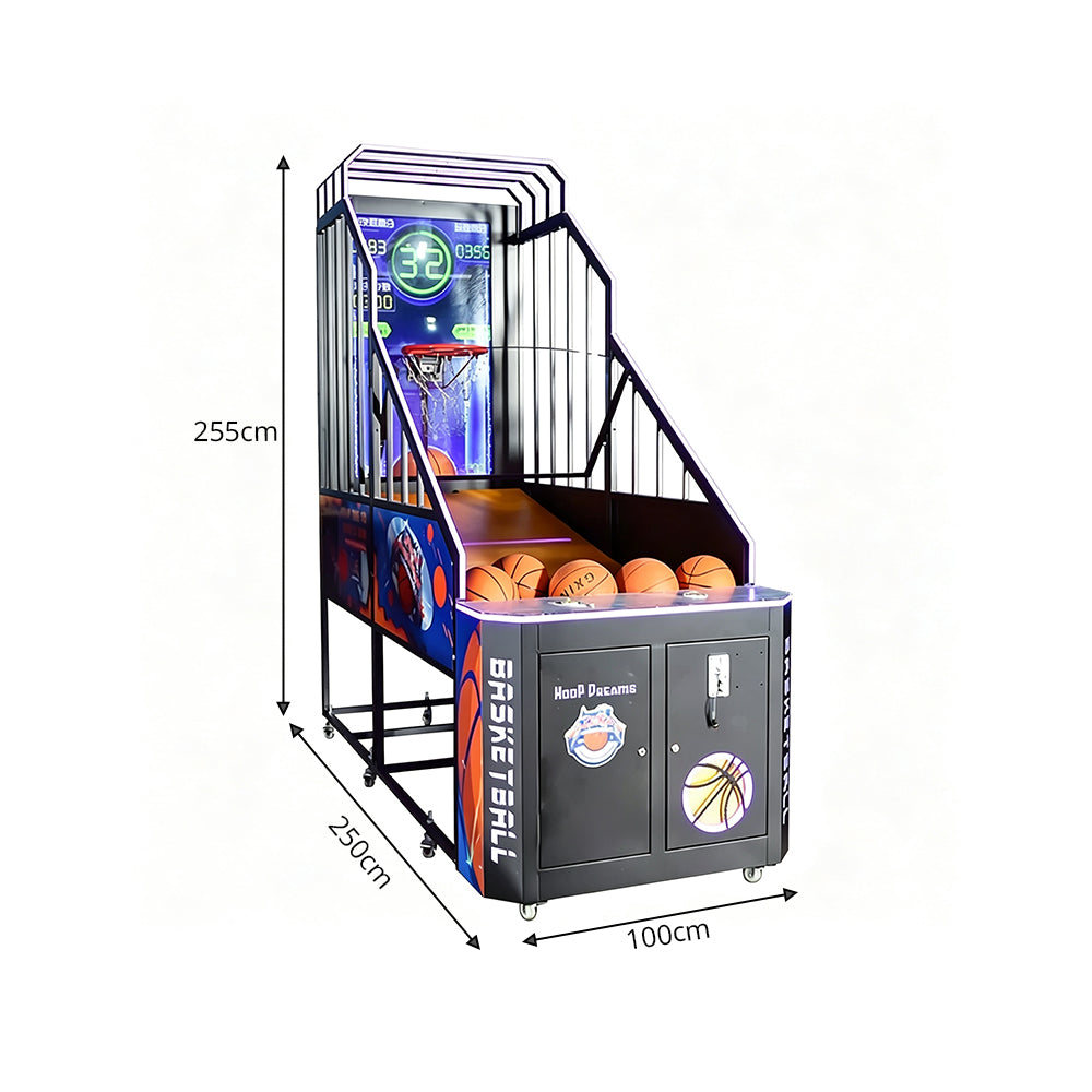 GAMEON Foldable Basketball Arcade Machine - Coin Operated Shooting Game with LCD Display, Hoop Challenge & Interactive Entertainment Experience - Black