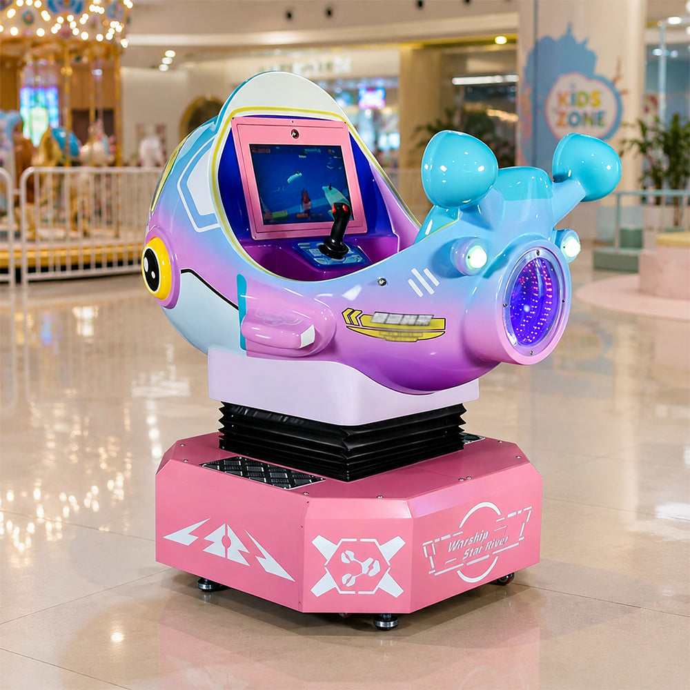 GAMEON Galaxy Battleship Rocking Ride Machine - Coin Operated Kids Arcade Game with Interactive Space Theme & Fun Riding Experience - Pink
