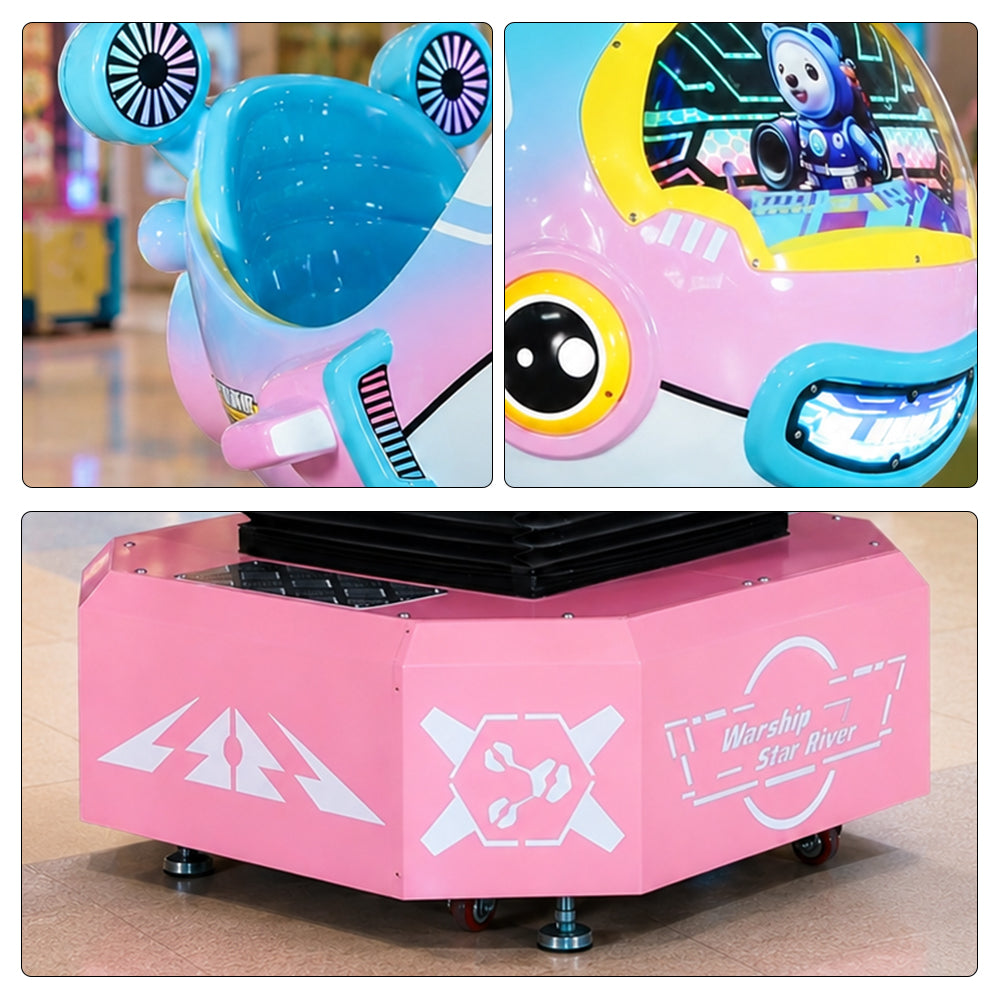 GAMEON Galaxy Battleship Rocking Ride Machine - Coin Operated Kids Arcade Game with Interactive Space Theme & Fun Riding Experience - Pink