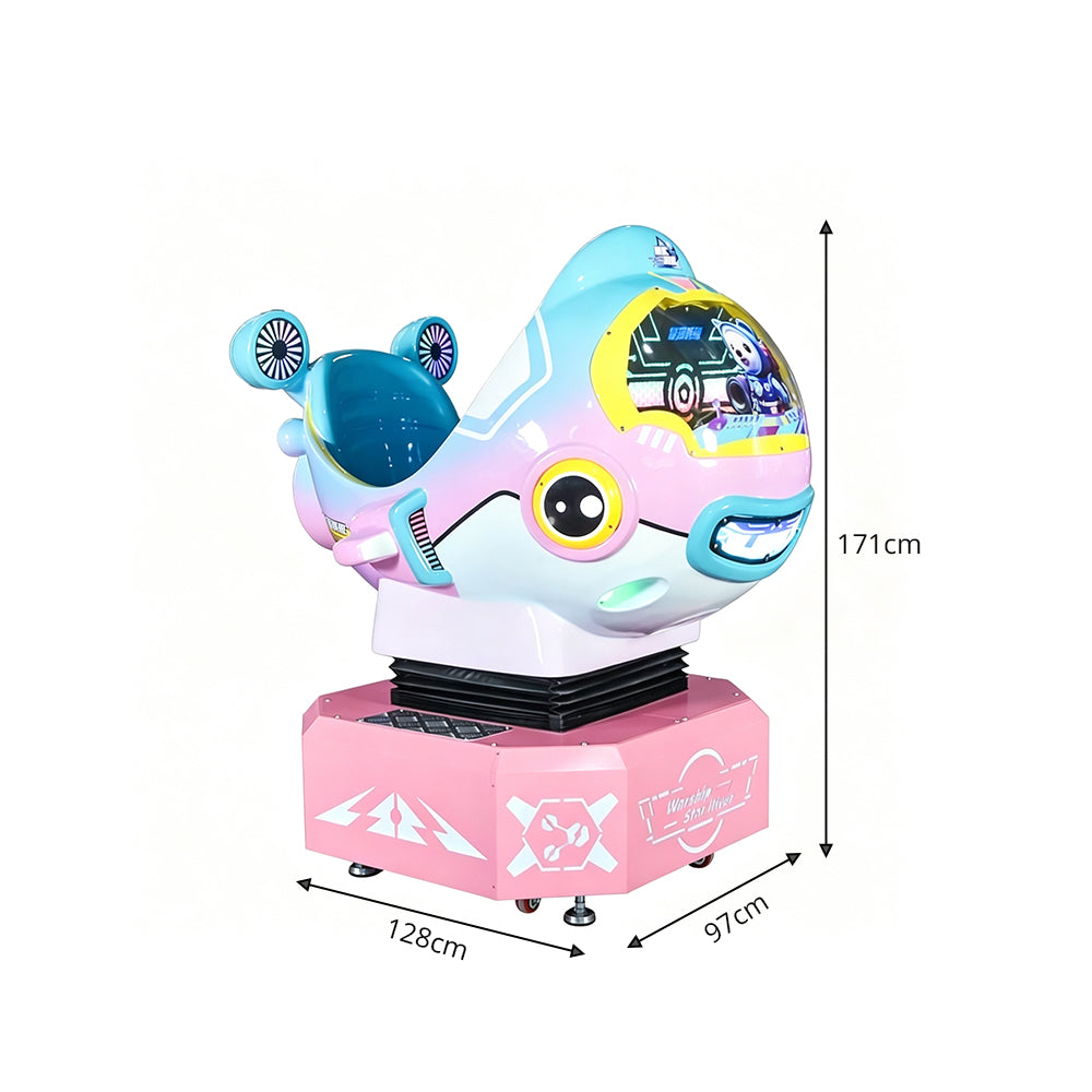 GAMEON Galaxy Battleship Rocking Ride Machine - Coin Operated Kids Arcade Game with Interactive Space Theme & Fun Riding Experience - Pink
