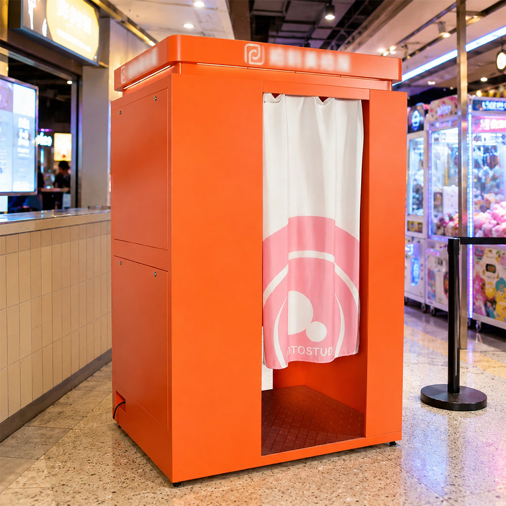 GAMEON Selfie Photo Booth - Smart Beauty Photo Kiosk with Touch Screen, Instant Printing & Interactive Photo Experience for Shopping Malls - Orange