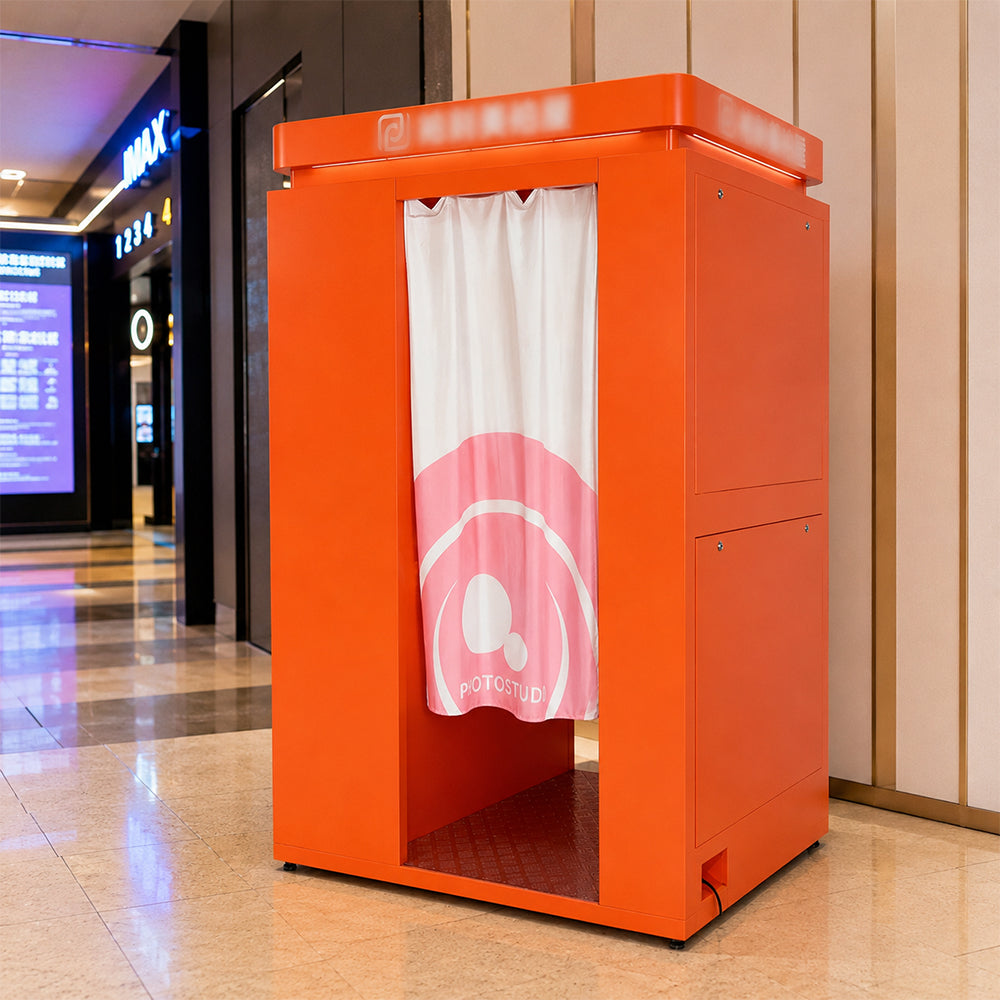 GAMEON Selfie Photo Booth - Smart Beauty Photo Kiosk with Touch Screen, Instant Printing & Interactive Photo Experience for Shopping Malls - Orange