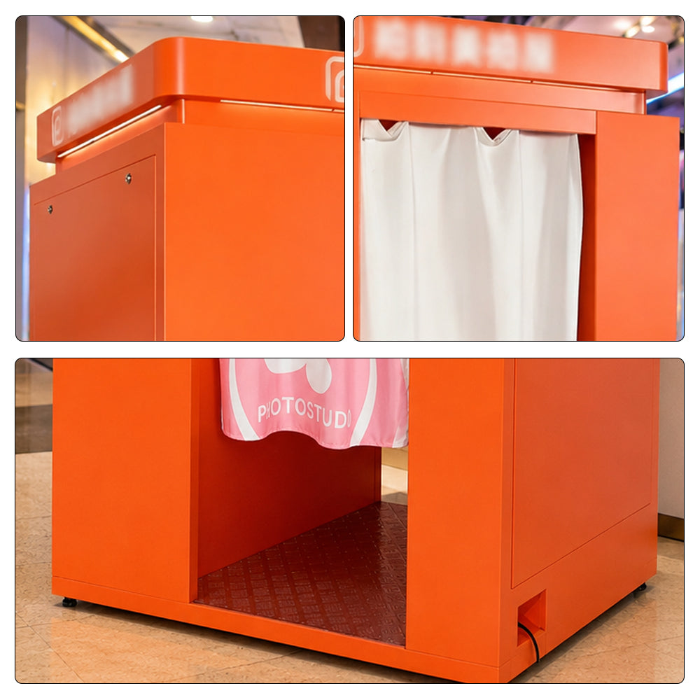 GAMEON Selfie Photo Booth - Smart Beauty Photo Kiosk with Touch Screen, Instant Printing & Interactive Photo Experience for Shopping Malls - Orange