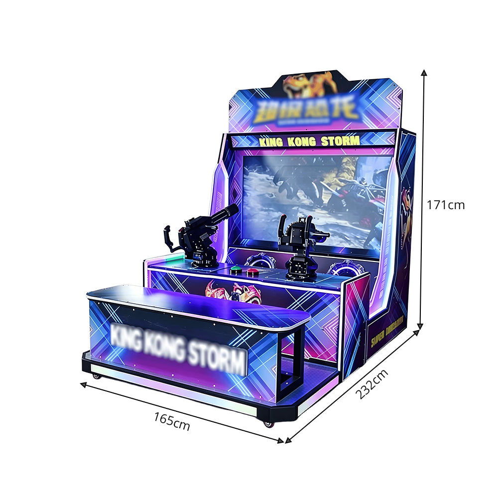 GAMEON Super Dinosaur Shooting Arcade Machine - Coin Operated Dual Player Gun Game with LCD Display, Interactive Battle Experience & LED Lights - Blue