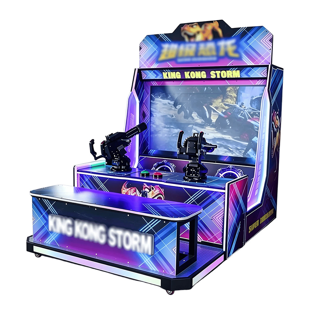 GAMEON Super Dinosaur Shooting Arcade Machine - Coin Operated Dual Player Gun Game with LCD Display, Interactive Battle Experience & LED Lights - Blue