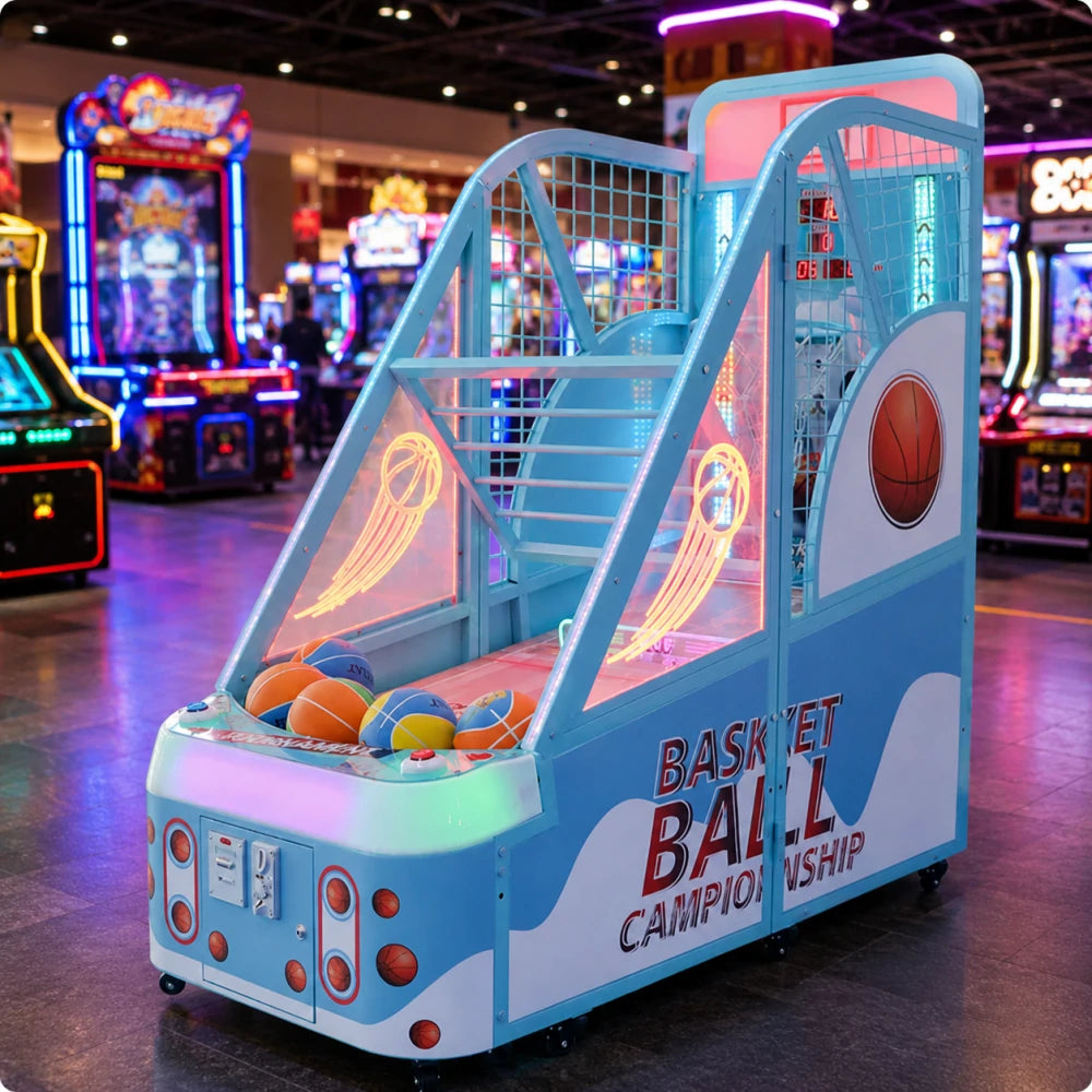GAMEON Kids Basketball Arcade Machine - Coin Operated Shooting Game with LCD Display, Score Challenge & Interactive Family Entertainment Experience - Blue