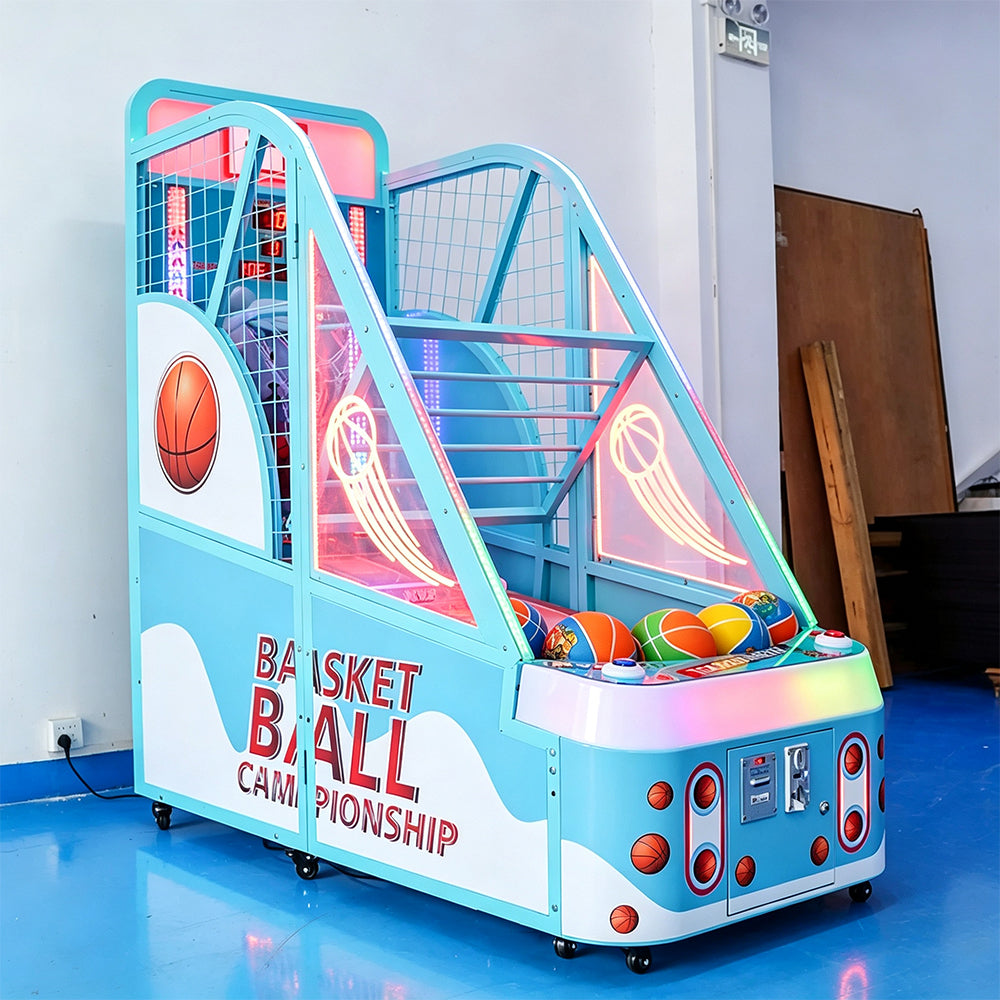 GAMEON Kids Basketball Arcade Machine - Coin Operated Shooting Game with LCD Display, Score Challenge & Interactive Family Entertainment Experience - Blue