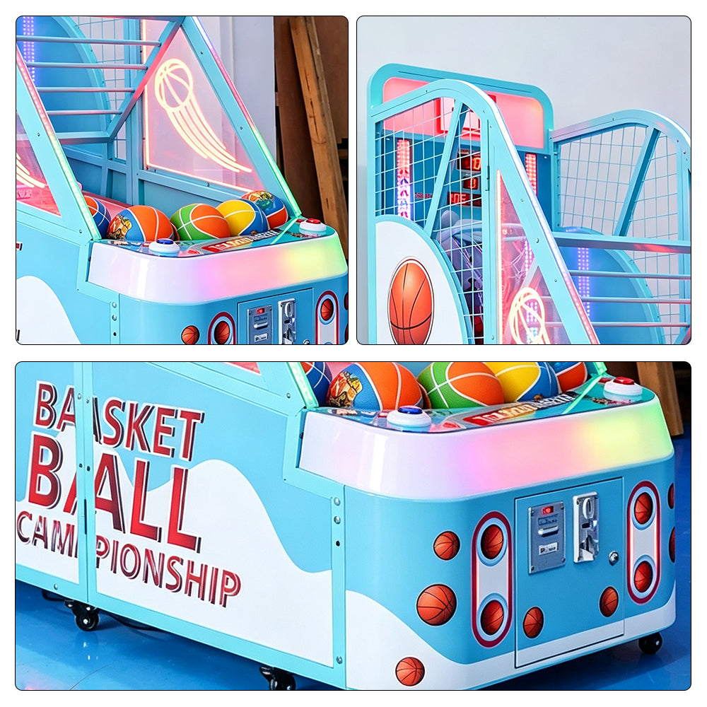 GAMEON Kids Basketball Arcade Machine - Coin Operated Shooting Game with LCD Display, Score Challenge & Interactive Family Entertainment Experience - Blue