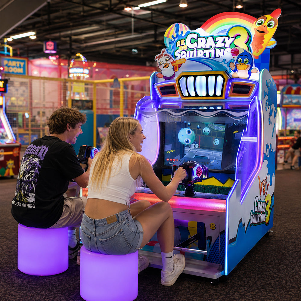 GAMEON Crazy Water Shooting Arcade Machine - Dual Player Interactive Water Gun Game with Scoring Challenge & Family Entertainment Experience - Blue