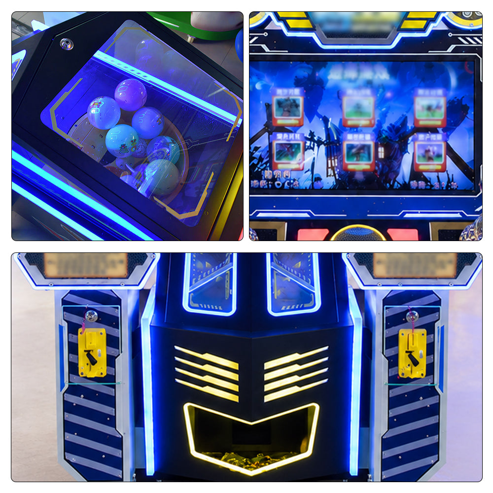 GAMEON Mecha Warrior Shooting Arcade Machine - Dual Player Coin Operated Gun Game with Mission Challenges, LCD Display & Interactive Battle Experience - Blue