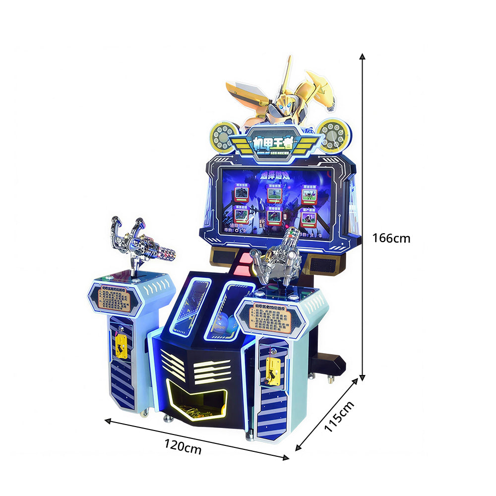 GAMEON Mecha Warrior Shooting Arcade Machine - Dual Player Coin Operated Gun Game with Mission Challenges, LCD Display & Interactive Battle Experience - Blue