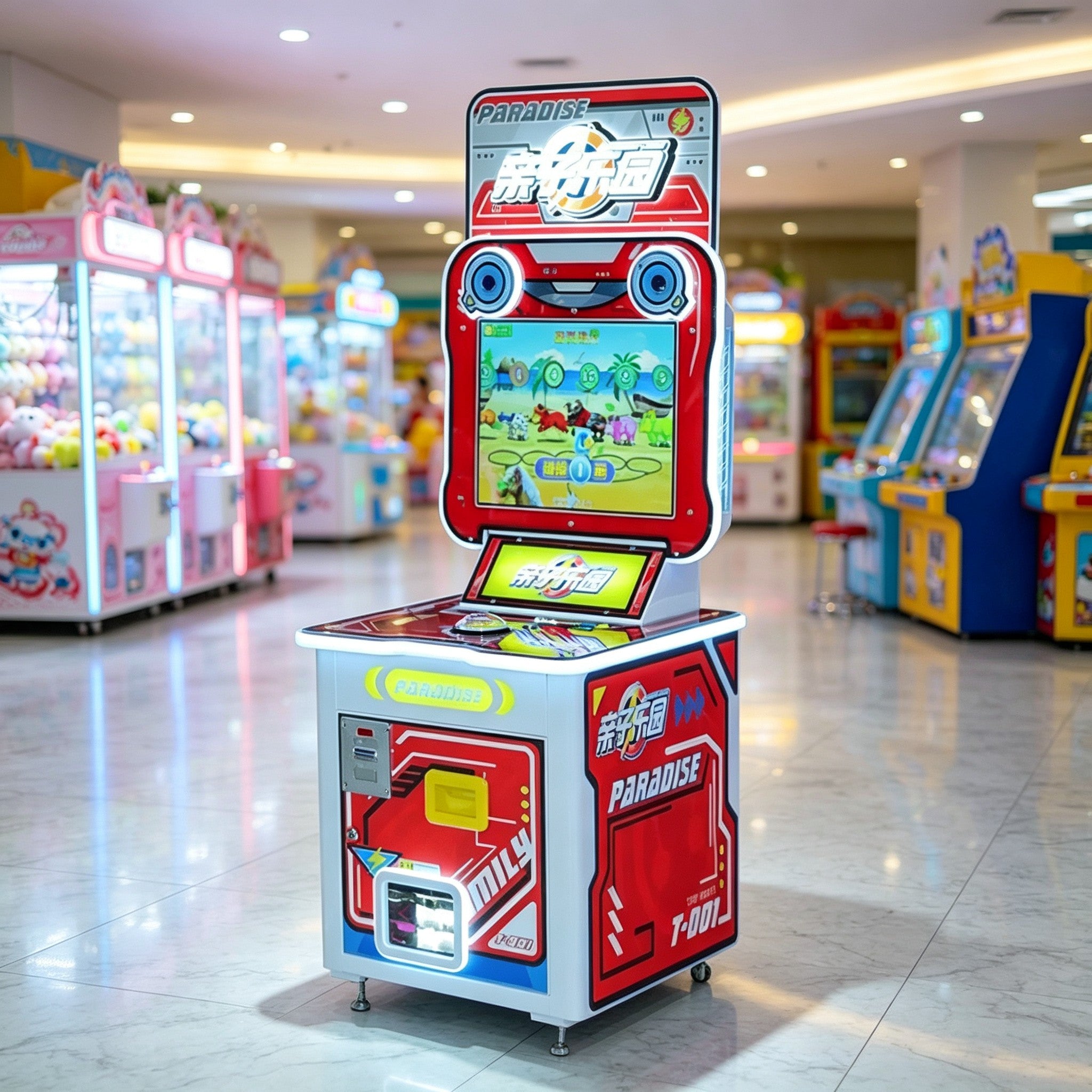 GAMEON Parent Paradise Arcade Machine - Coin Operated Kids Interactive Game with LCD Display, Fishing Challenge & Family Entertainment Experience - Red