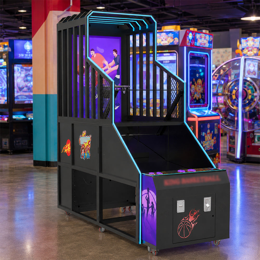 GAMEON Street Basketball Arcade Machine - Coin Operated Shooting Game with 60" LCD Display, PK Challenge & Interactive Basketball Experience - Black