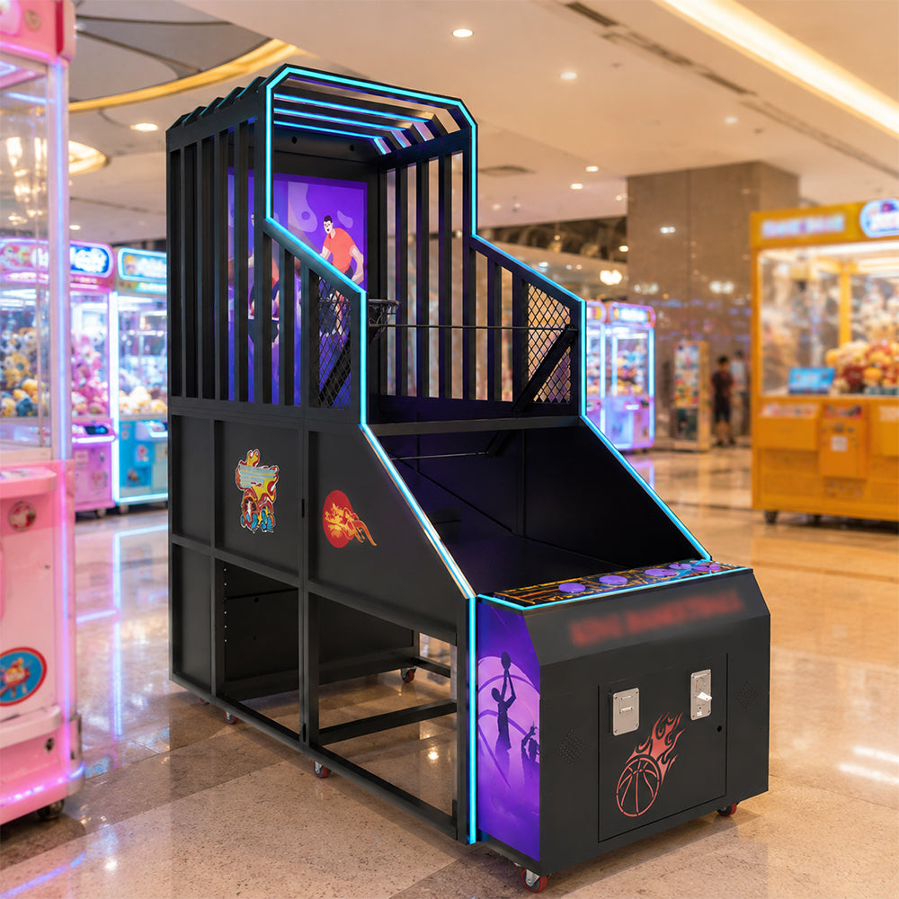 GAMEON Street Basketball Arcade Machine - Coin Operated Shooting Game with 60" LCD Display, PK Challenge & Interactive Basketball Experience - Black