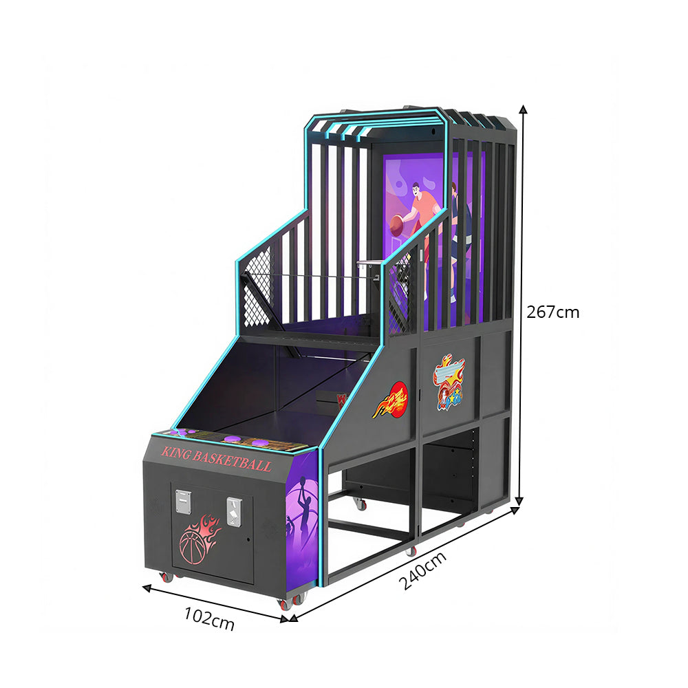 GAMEON Street Basketball Arcade Machine - Coin Operated Shooting Game with 60" LCD Display, PK Challenge & Interactive Basketball Experience - Black