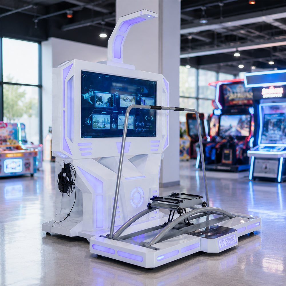GAMEON VR Skiing Machine - Virtual Reality Snowboard Simulator with VR Headset, 55" HD Display & Immersive Ski Experience - White