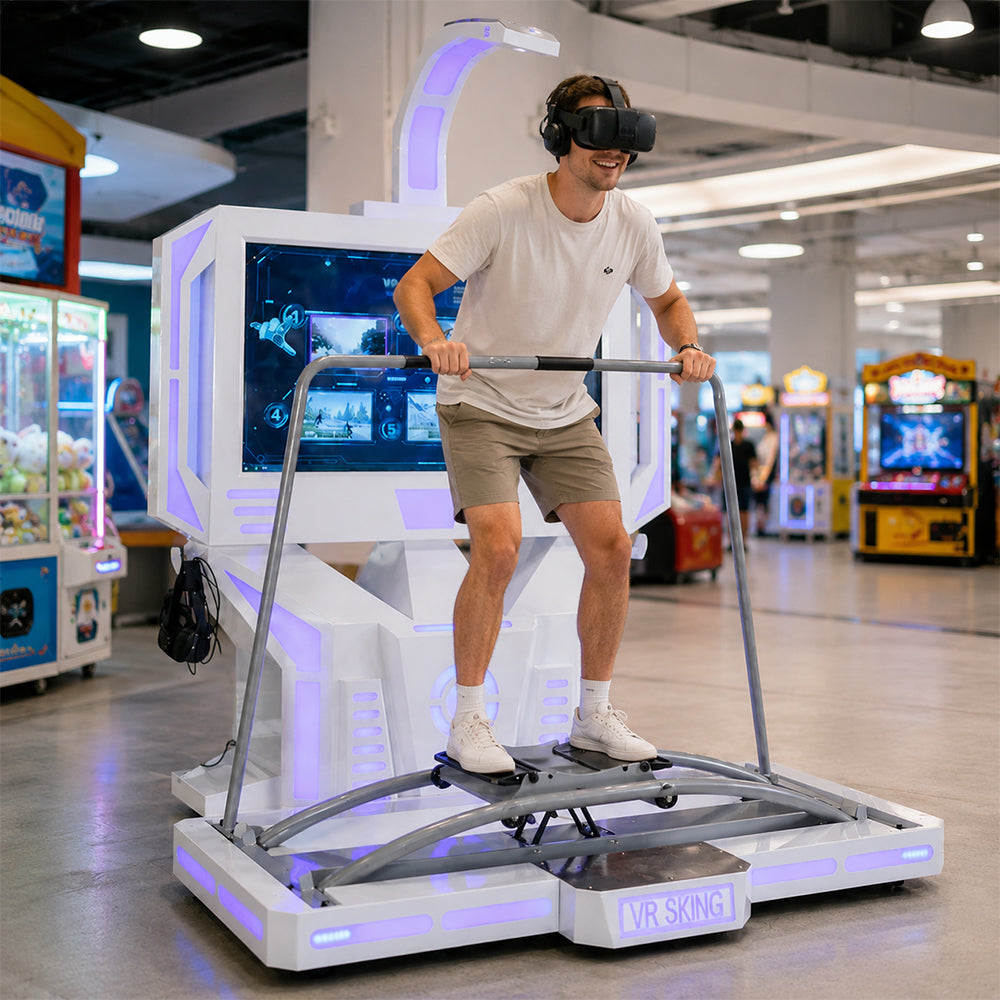 GAMEON VR Skiing Machine - Virtual Reality Snowboard Simulator with VR Headset, 55" HD Display & Immersive Ski Experience - White