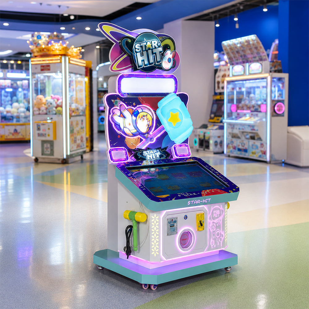 GAMEON Planet Whack Fun Arcade Machine - Coin Operated Kids Hammer Game with Interactive Challenge, LED Lights & Family Entertainment Experience - Purple