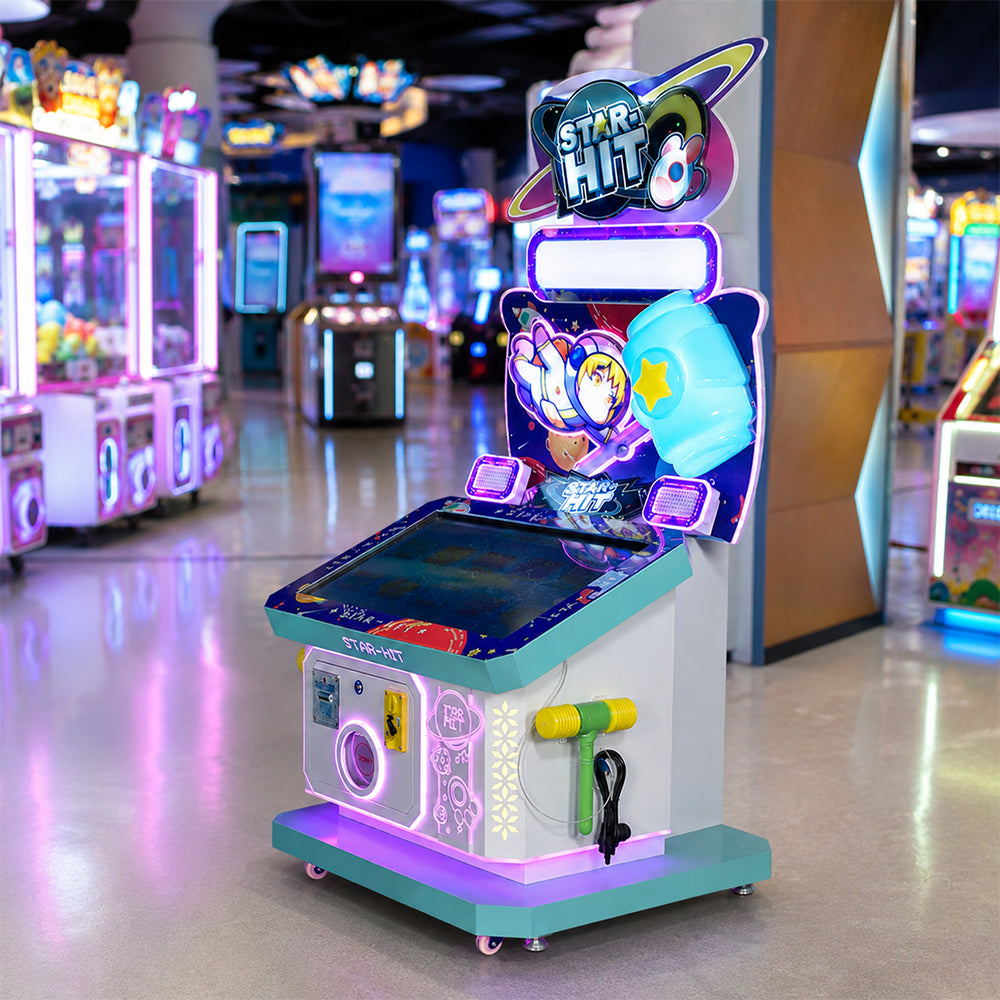 GAMEON Planet Whack Fun Arcade Machine - Coin Operated Kids Hammer Game with Interactive Challenge, LED Lights & Family Entertainment Experience - Purple