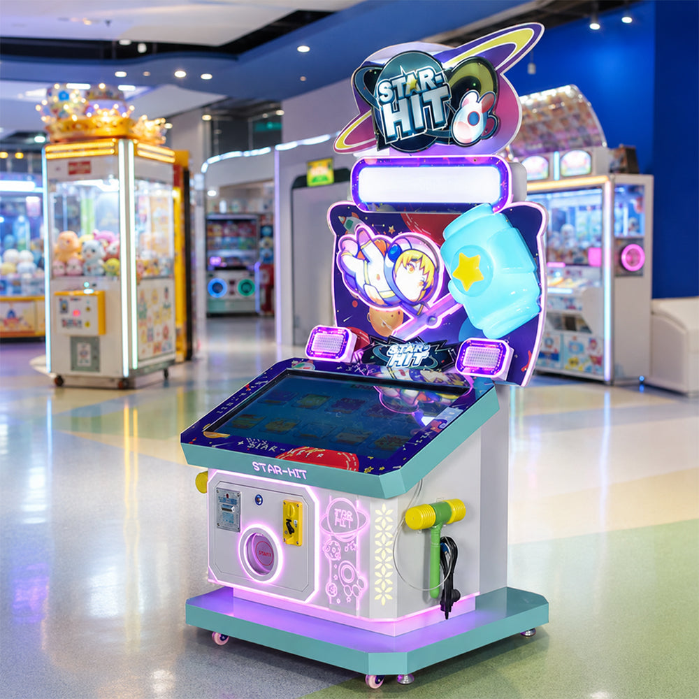 GAMEON Planet Whack Fun Arcade Machine - Coin Operated Kids Hammer Game with Interactive Challenge, LED Lights & Family Entertainment Experience - Purple