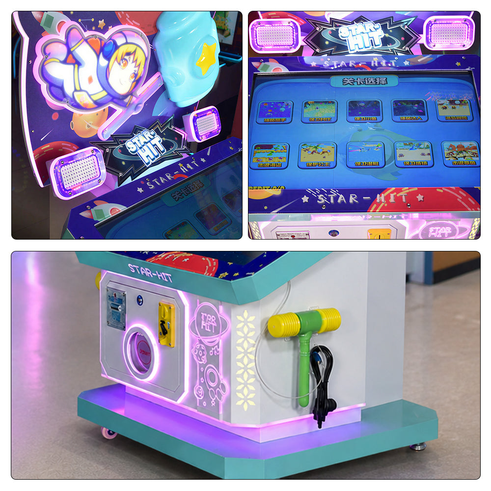 GAMEON Planet Whack Fun Arcade Machine - Coin Operated Kids Hammer Game with Interactive Challenge, LED Lights & Family Entertainment Experience - Purple