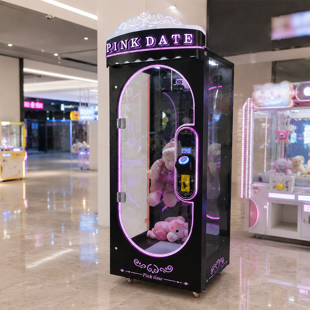 GAMEON Pink Time Scissor Prize Machine - Coin Operated Claw Game with Interactive Cutting Challenge & Plush Toy Reward Experience - Black