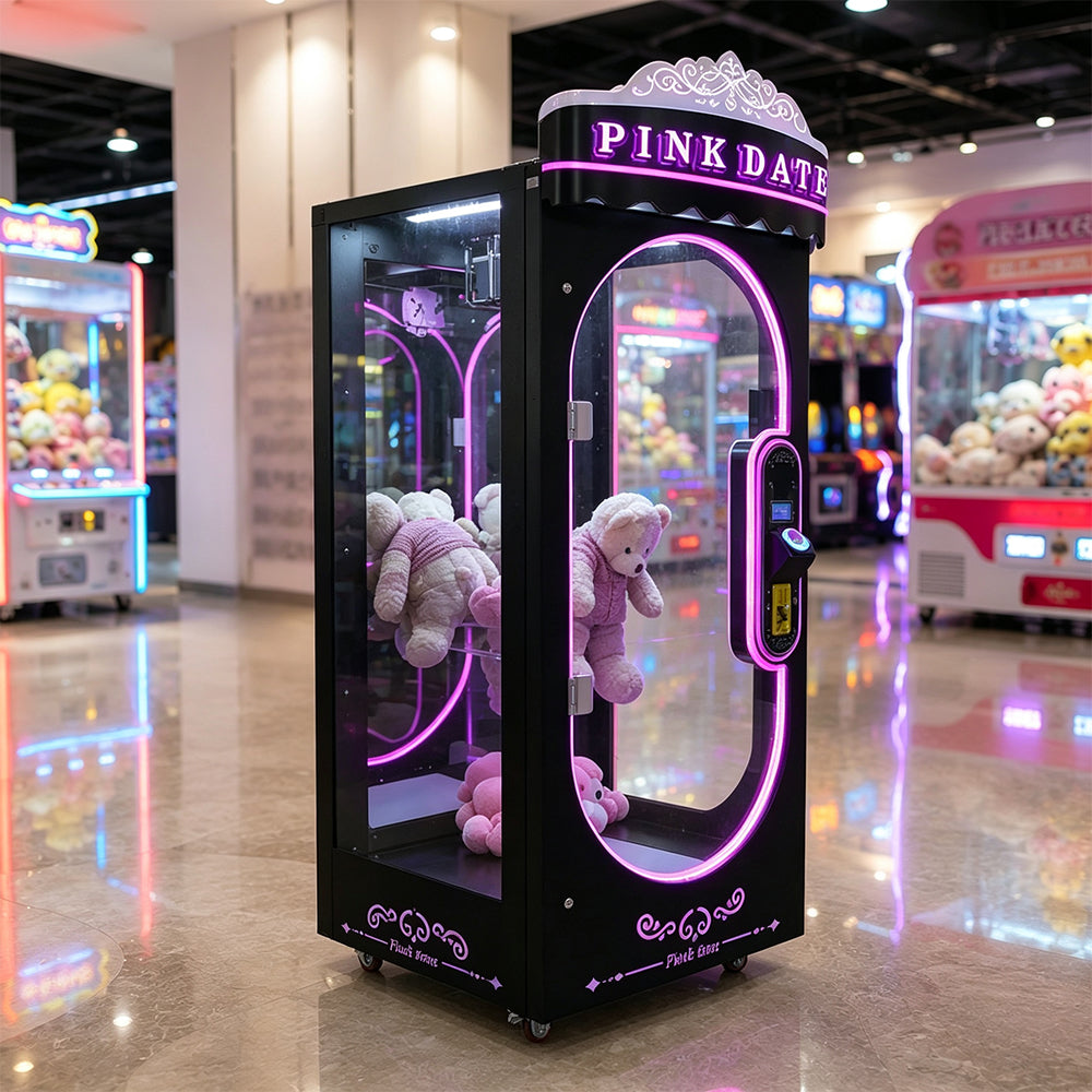 GAMEON Pink Time Scissor Prize Machine - Coin Operated Claw Game with Interactive Cutting Challenge & Plush Toy Reward Experience - Black
