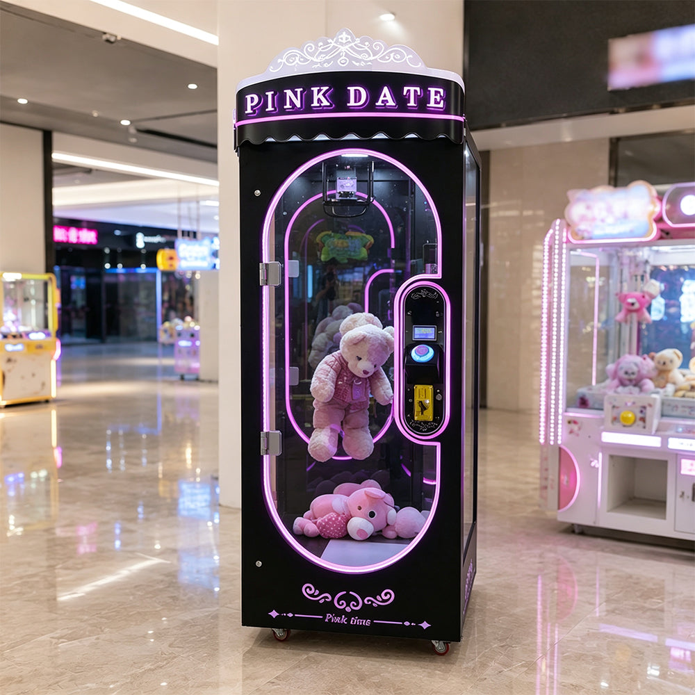 GAMEON Pink Time Scissor Prize Machine - Coin Operated Claw Game with Interactive Cutting Challenge & Plush Toy Reward Experience - Black