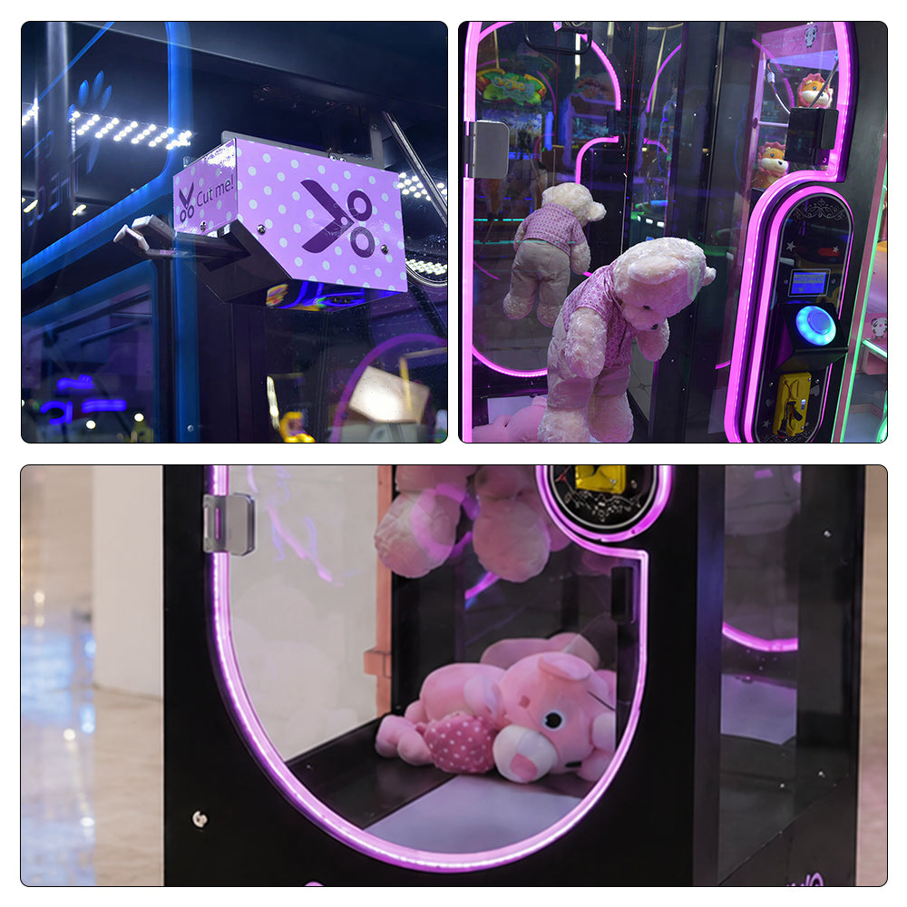 GAMEON Pink Time Scissor Prize Machine - Coin Operated Claw Game with Interactive Cutting Challenge & Plush Toy Reward Experience - Black