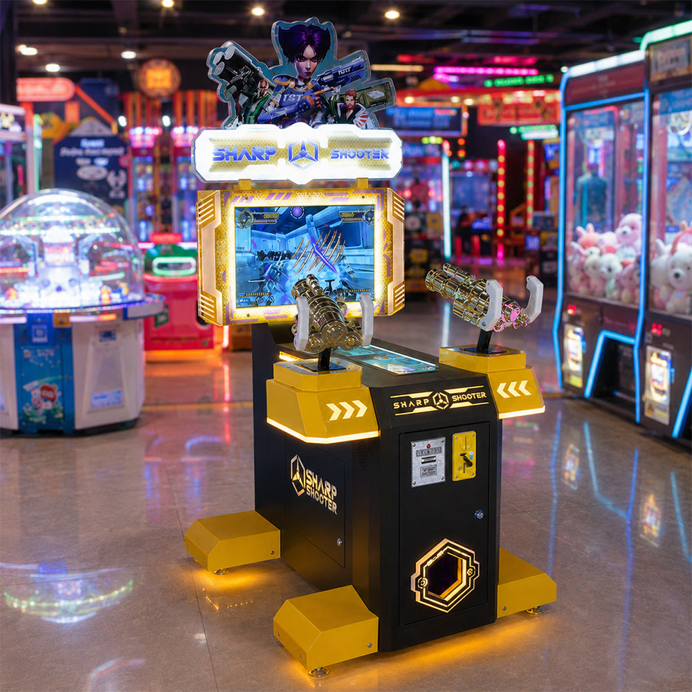 GAMEON Kids Dual Gun Shooting Arcade Machine - Coin Operated Interactive Shooting Game with LCD Display, Battle Challenge & Fun Entertainment Experience - Yellow