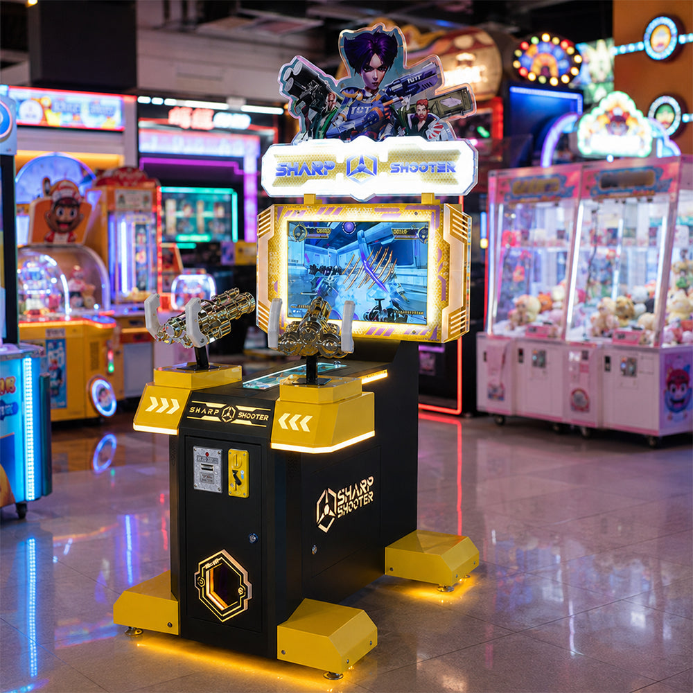 GAMEON Kids Dual Gun Shooting Arcade Machine - Coin Operated Interactive Shooting Game with LCD Display, Battle Challenge & Fun Entertainment Experience - Yellow