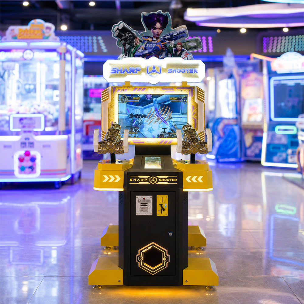 GAMEON Kids Dual Gun Shooting Arcade Machine - Coin Operated Interactive Shooting Game with LCD Display, Battle Challenge & Fun Entertainment Experience - Yellow