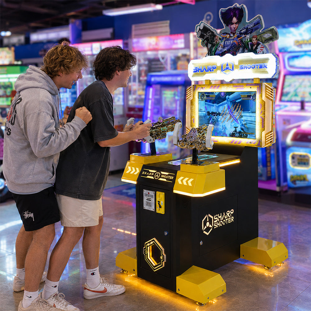 GAMEON Kids Dual Gun Shooting Arcade Machine - Coin Operated Interactive Shooting Game with LCD Display, Battle Challenge & Fun Entertainment Experience - Yellow
