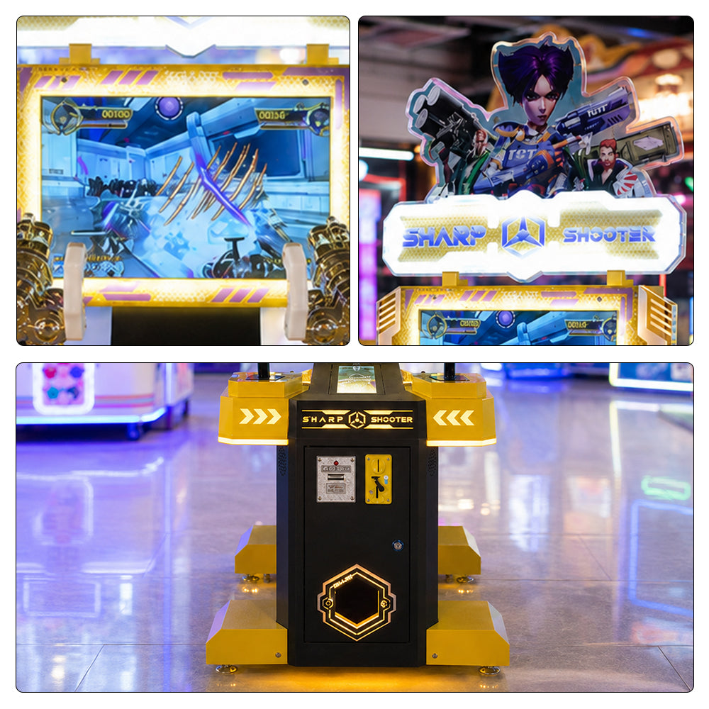 GAMEON Kids Dual Gun Shooting Arcade Machine - Coin Operated Interactive Shooting Game with LCD Display, Battle Challenge & Fun Entertainment Experience - Yellow
