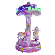 GAMEON Sweet Carousel Ride Machine - Coin Operated Kids Merry Go Round with Three Seats, LED Lights & Interactive Amusement Experience - Purple