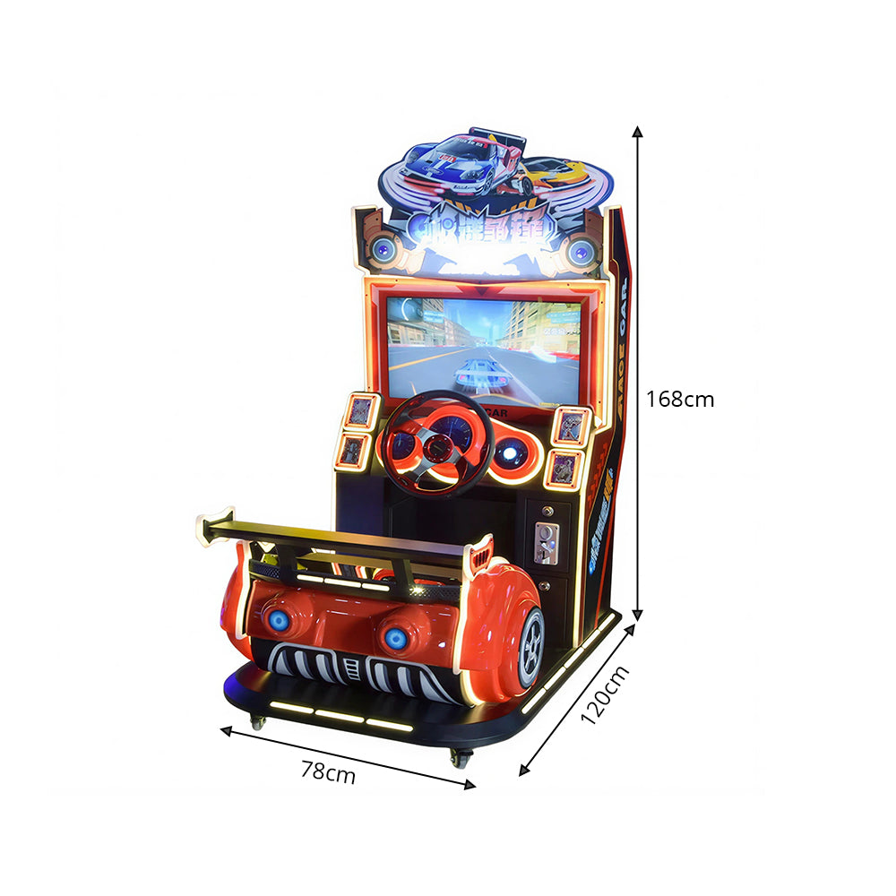 GAMEON Kids Racing Arcade Machine - Coin Operated Driving Simulator with Steering Wheel, Pedals, LCD Display & Interactive Racing Experience - Red