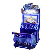 GAMEON Kids Racing Arcade Machine - Coin Operated Driving Simulator with Steering Wheel, Pedals, LCD Display & Interactive Racing Experience - Blue