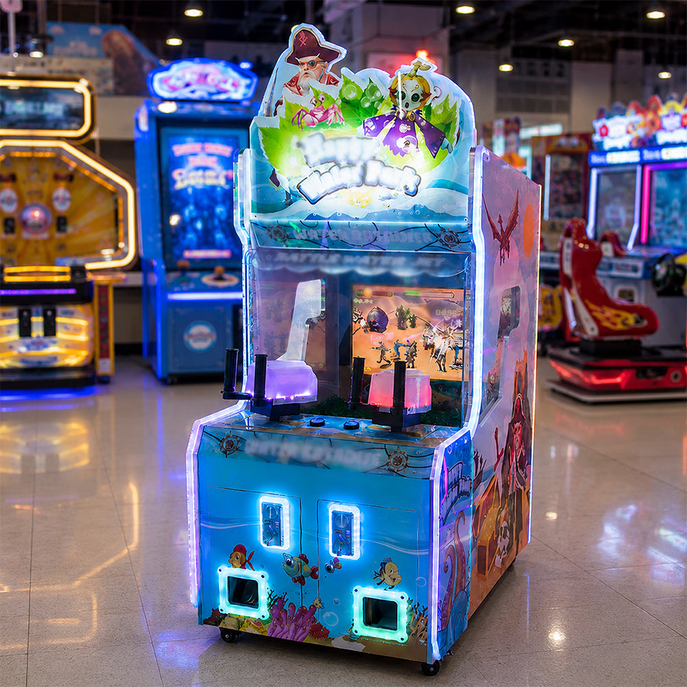 GAMEON Happy Water Park Shooting Arcade Machine - Coin Operated Dual Player Water Gun Game with 26" Display & Interactive Family Entertainment Experience - Blue