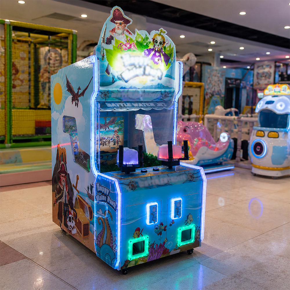 GAMEON Happy Water Park Shooting Arcade Machine - Coin Operated Dual Player Water Gun Game with 26" Display & Interactive Family Entertainment Experience - Blue