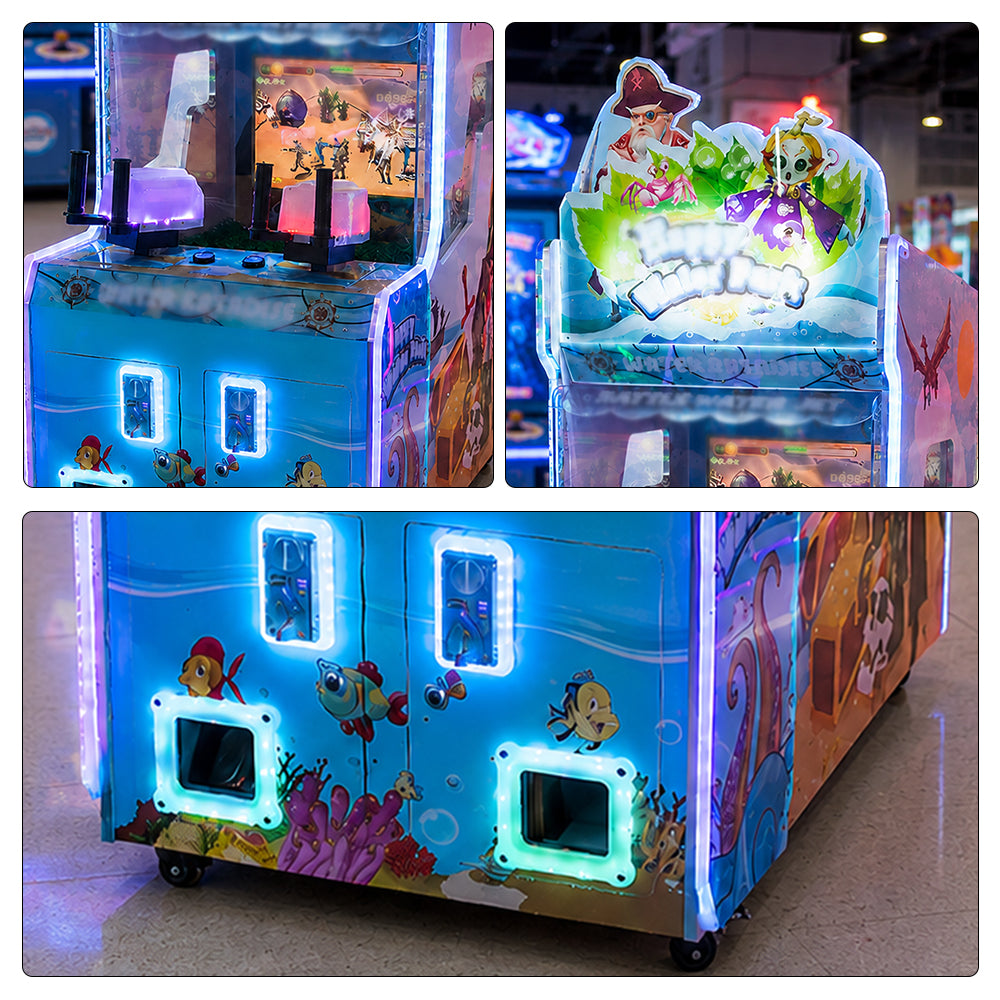 GAMEON Happy Water Park Shooting Arcade Machine - Coin Operated Dual Player Water Gun Game with 26" Display & Interactive Family Entertainment Experience - Blue