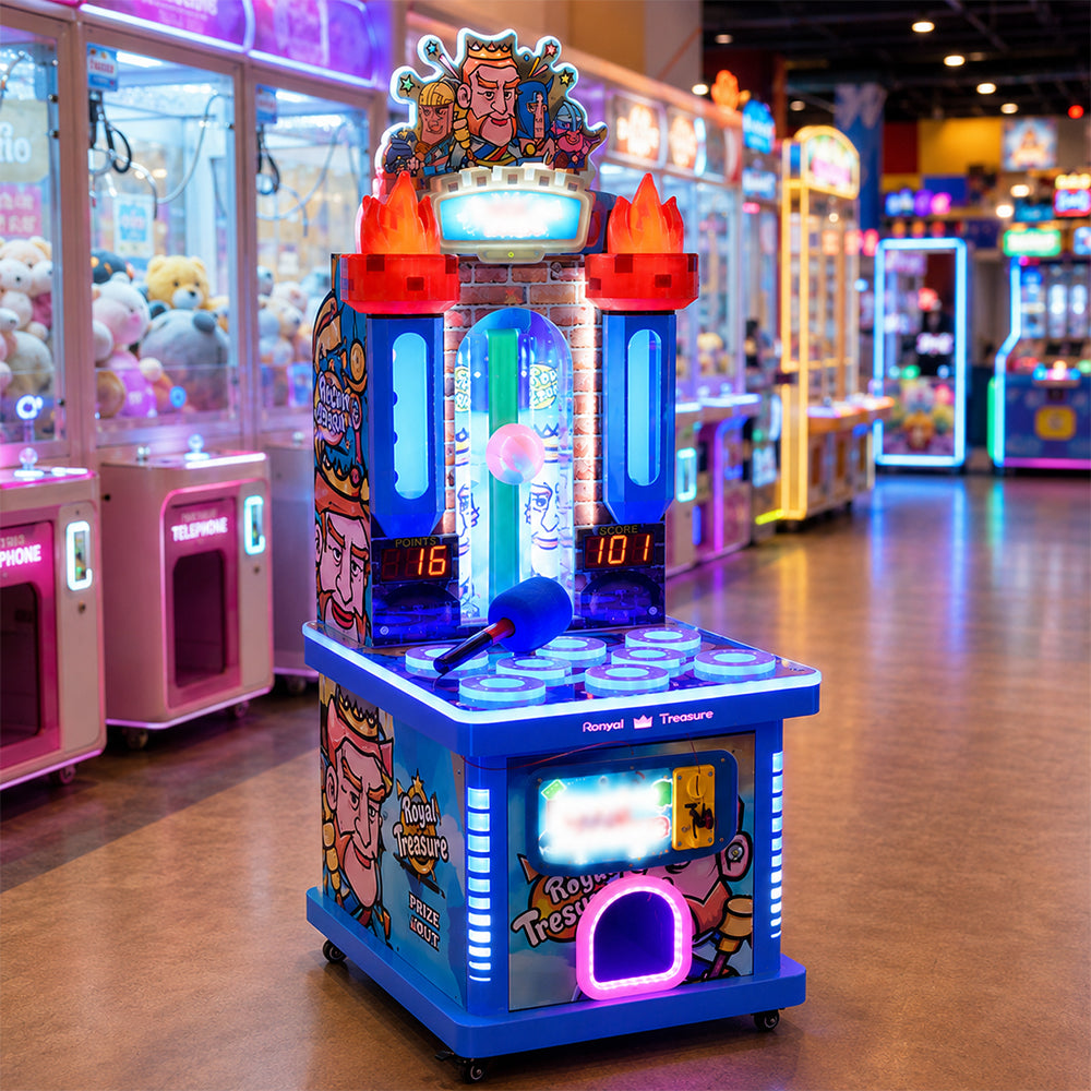 GAMEON Royal Treasure Arcade Machine - Coin Operated Kids Whack A Mole Game with LED Lights, Score Challenge & Interactive Entertainment Experience - Blue