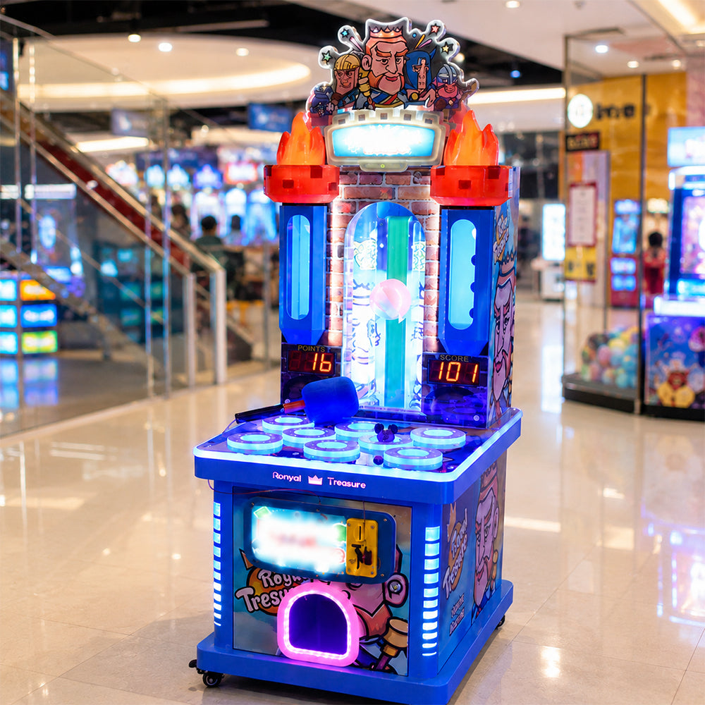 GAMEON Royal Treasure Arcade Machine - Coin Operated Kids Whack A Mole Game with LED Lights, Score Challenge & Interactive Entertainment Experience - Blue