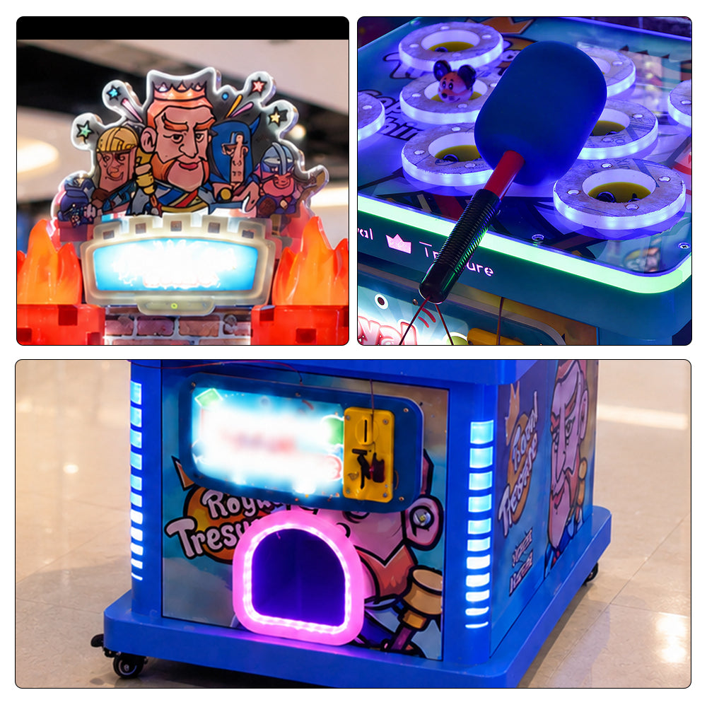 GAMEON Royal Treasure Arcade Machine - Coin Operated Kids Whack A Mole Game with LED Lights, Score Challenge & Interactive Entertainment Experience - Blue